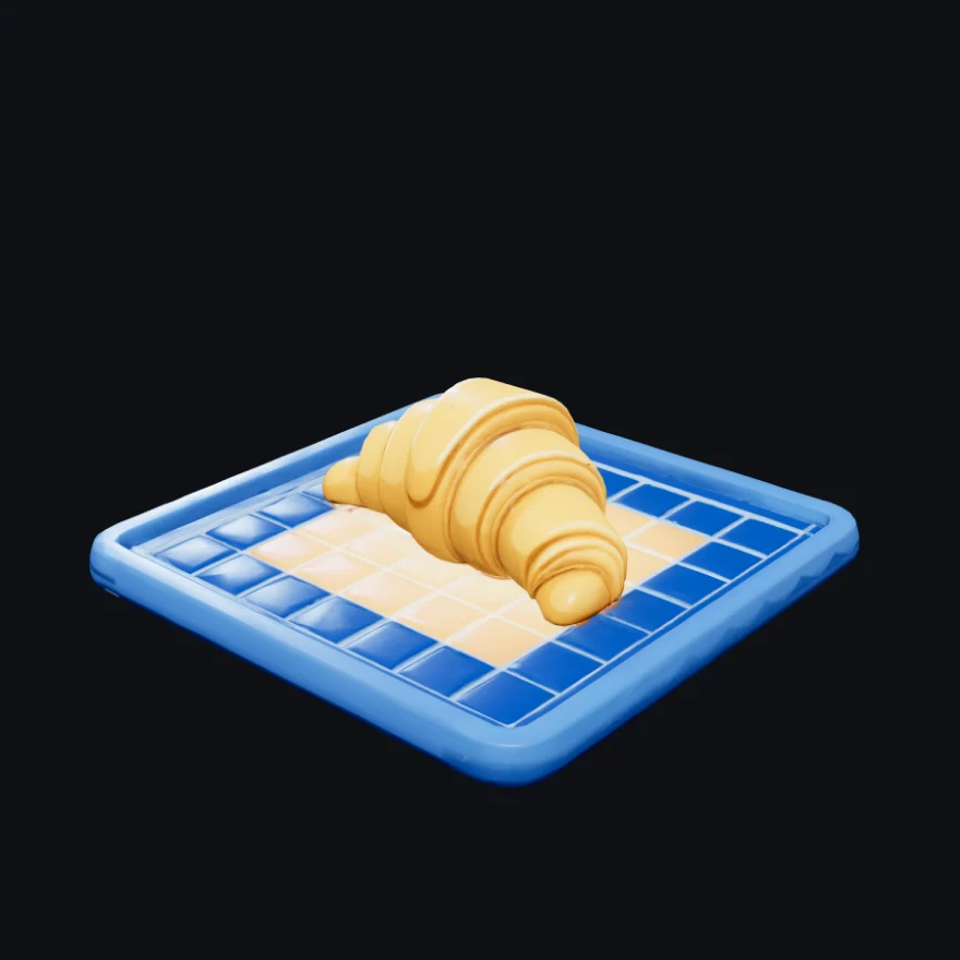 The same croissant after decimation and UV re-unwrap — visually identical