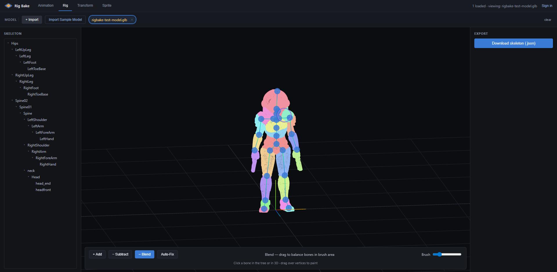 3d Modal Rigs Rig Bake — Fix AI-generated 3D model rigs & export spritesheets